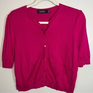 Lauren Ralph Lauren Fuchsia Short Sleeve Button-Up Lightweight Cardigan Size L